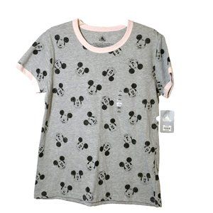 Disney Mickey Mouse Gray Short Sleeve TShirt Top Distressed Logo Crew Size L